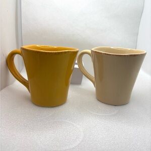 Set Of 2 Vintage PIER 1 ELEMENTAL Rustic Yellow & Beige Farmhouse Mug Cup